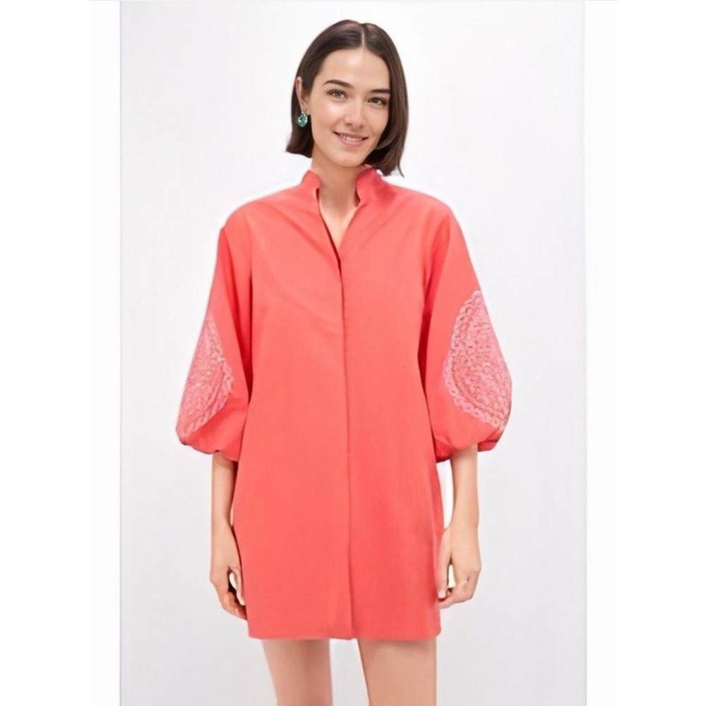 Tuckernuck Hyacinth House Coral Embroider Mini Wisteria Dress Linen Prep Puff M